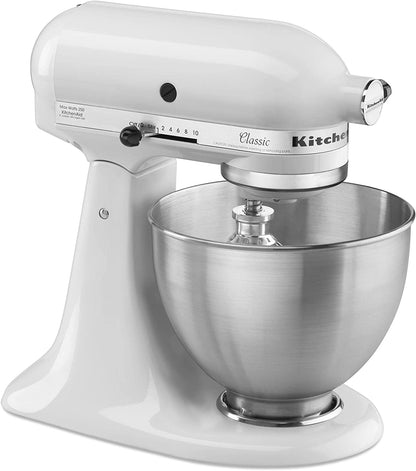KitchenAid K45SSWH Classic Series 4.5 Qt. 10-Speed White Stand Mixer with Tilt-Head