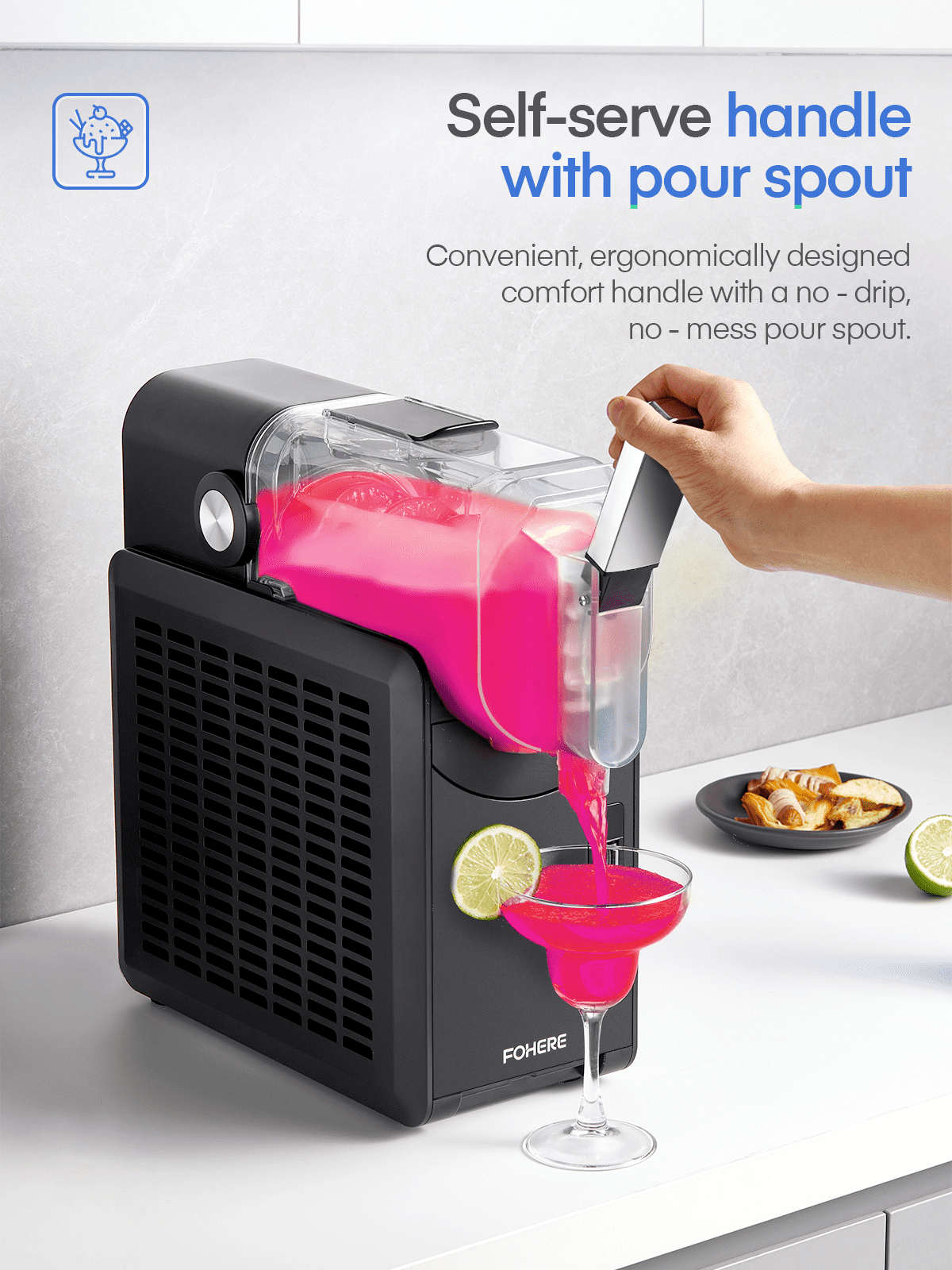 Professional Frozen Drink Maker with Quickfreeze Technology, Frozen Drink & Slushie Machine, 5 Preset Programs, Frozen Margaritas, Frappés, and More, Black, FOHERE