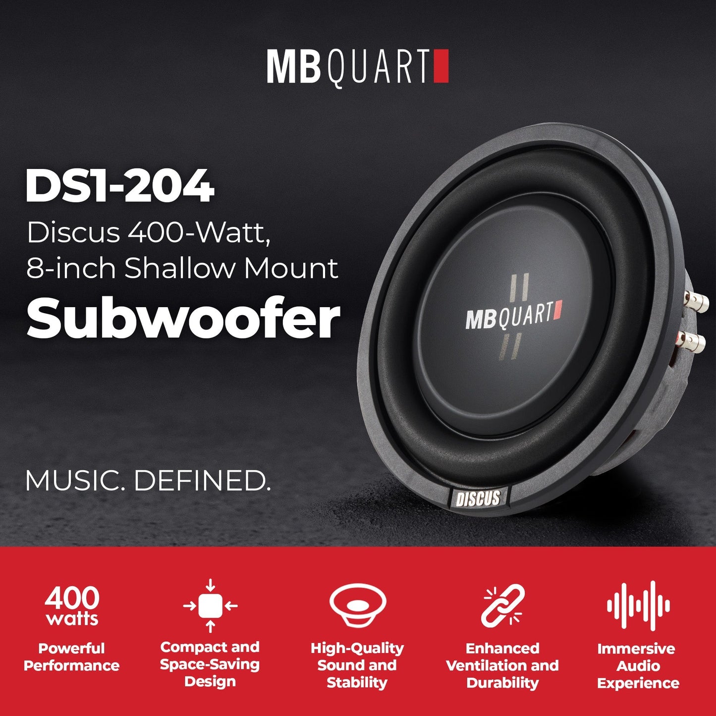 MB Quart DS1-204 400 Watt 8 Inch Shallow Slim DVC 4 Ohm Car Sub, Single Speaker - Find Fresh Goods