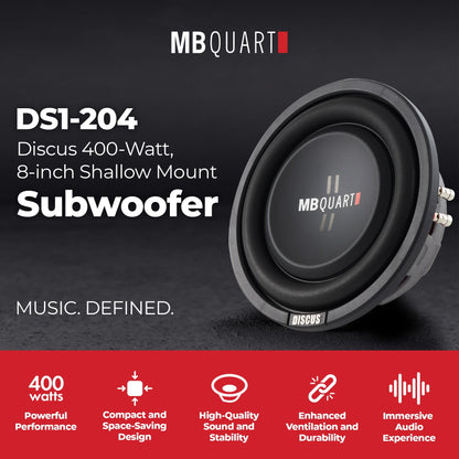 MB Quart DS1-204 400 Watt 8 Inch Shallow Slim DVC 4 Ohm Car Sub, Single Speaker - Find Fresh Goods