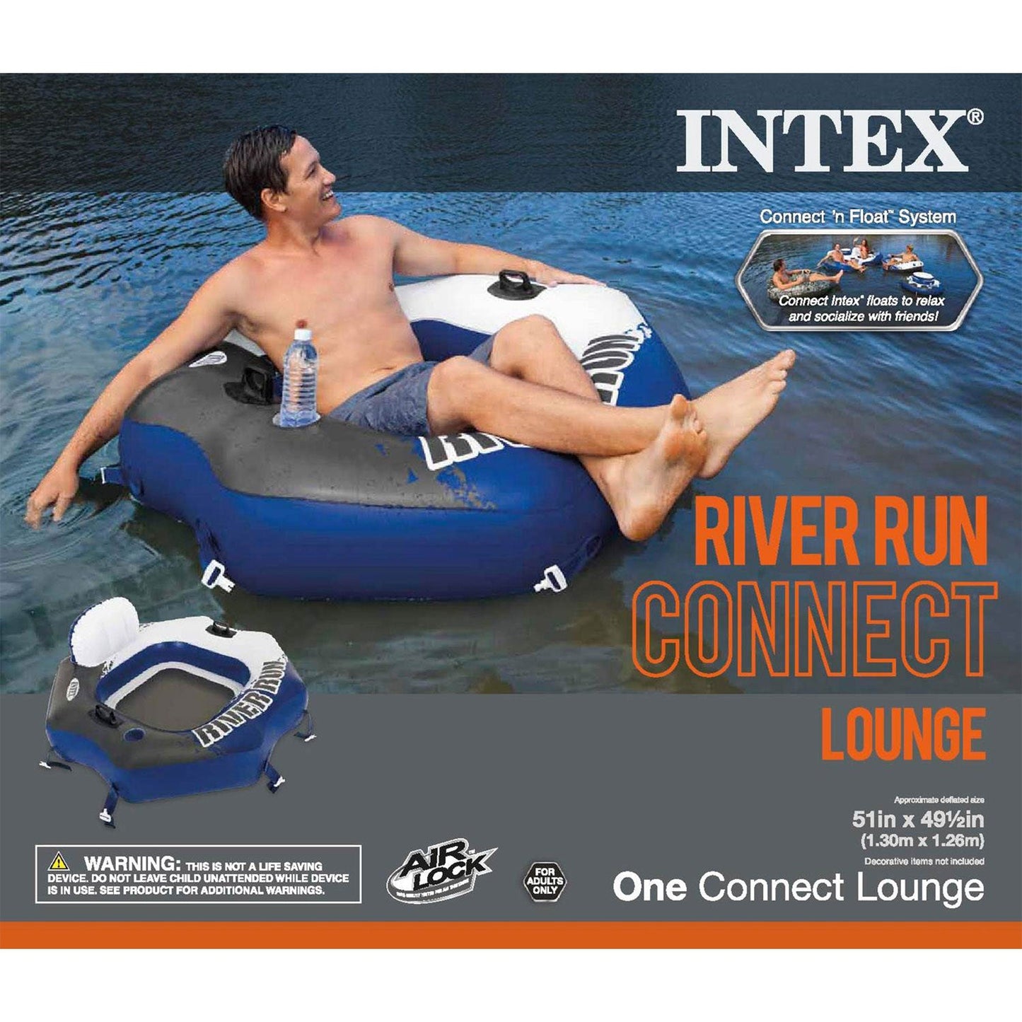 Intex 58854EP River Run Connect Lounge Inflatable Floating Water Tube (2 Pack)