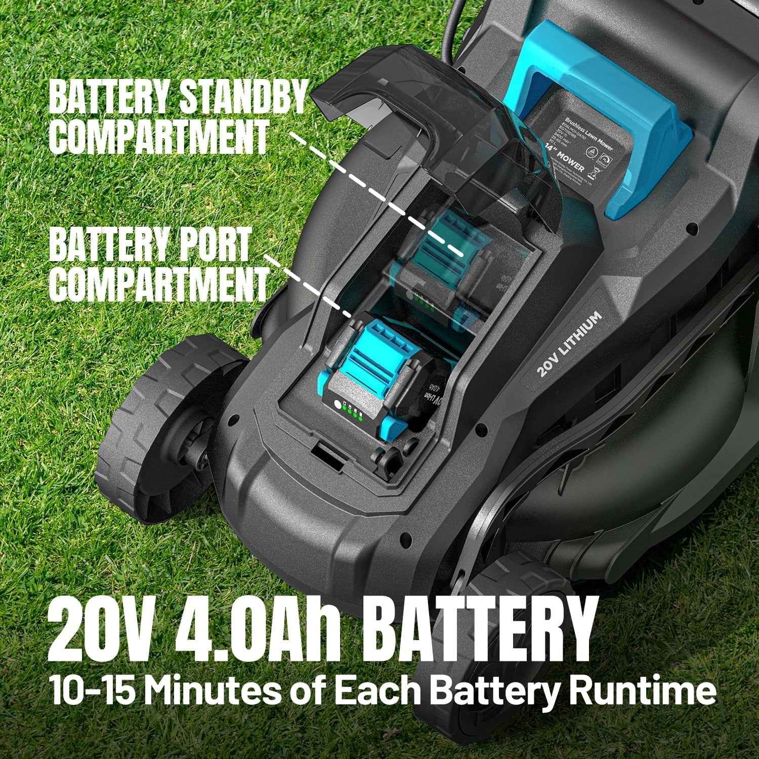 Mightymow Cordless Lawn Mower, 20V Electric Lawn Mowers, 13 inch, 5 Heights Adjustment, with 2*4.0Ah Battery and Charger, for Garden/Yard/Farm