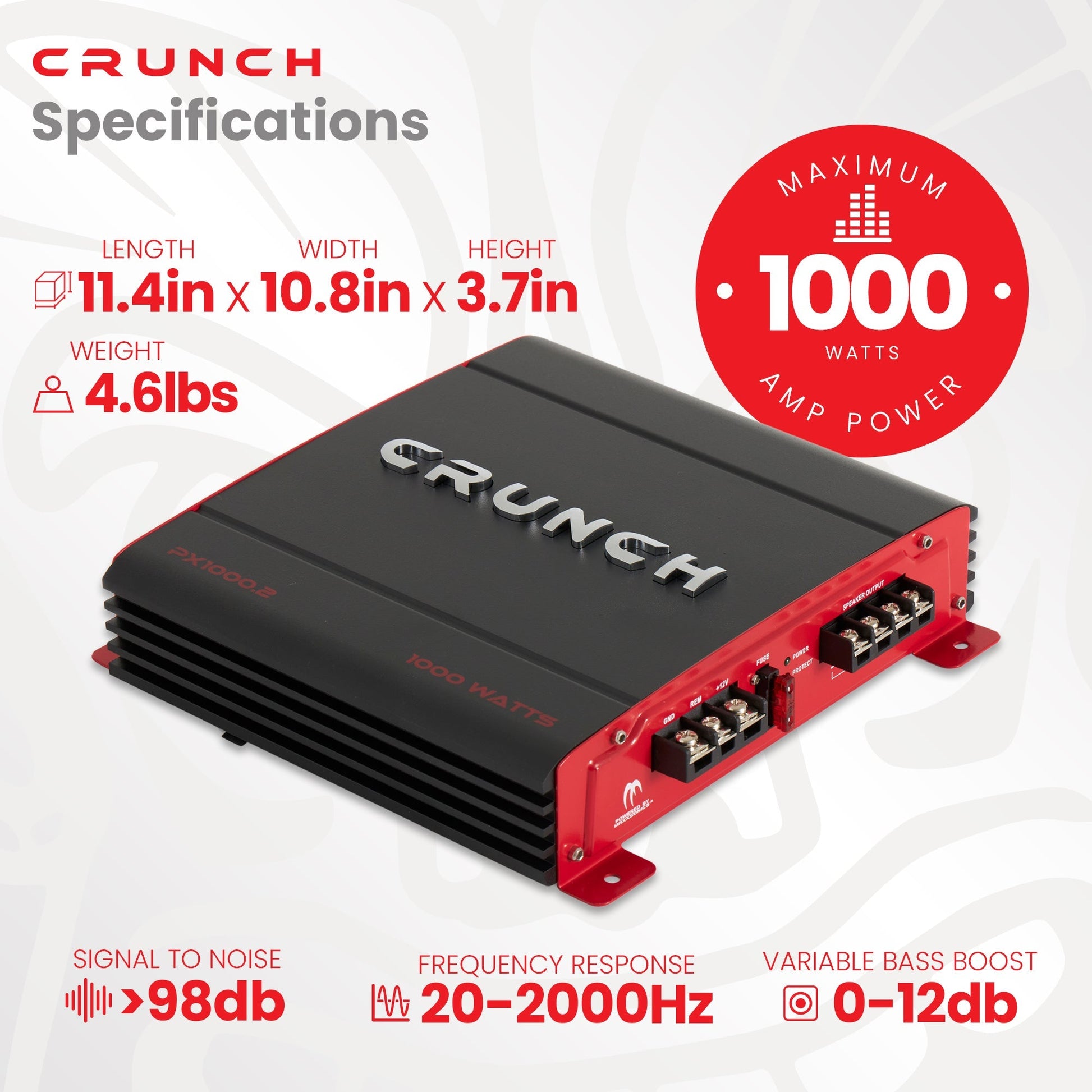 Crunch 2 Channel 1000 Watt Amp A/B Class Car Audio Stereo Amplifier | PX-1000.2 - Find Fresh Goods