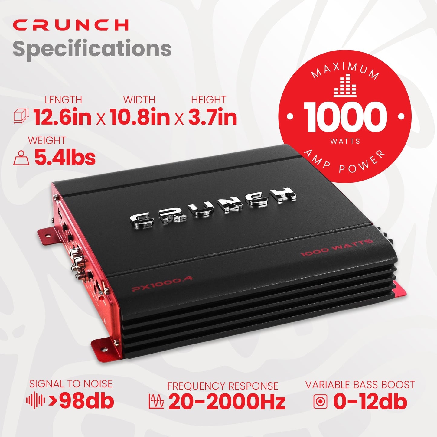 Crunch PX-1000.4 4 Channel 1000 Watt Amp A/B Class Car Stereo Power Amplifier - Find Fresh Goods