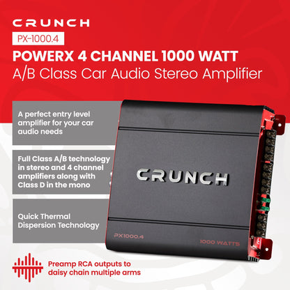 Crunch PX-1000.4 4 Channel 1000 Watt Amp A/B Class Car Stereo Power Amplifier - Find Fresh Goods