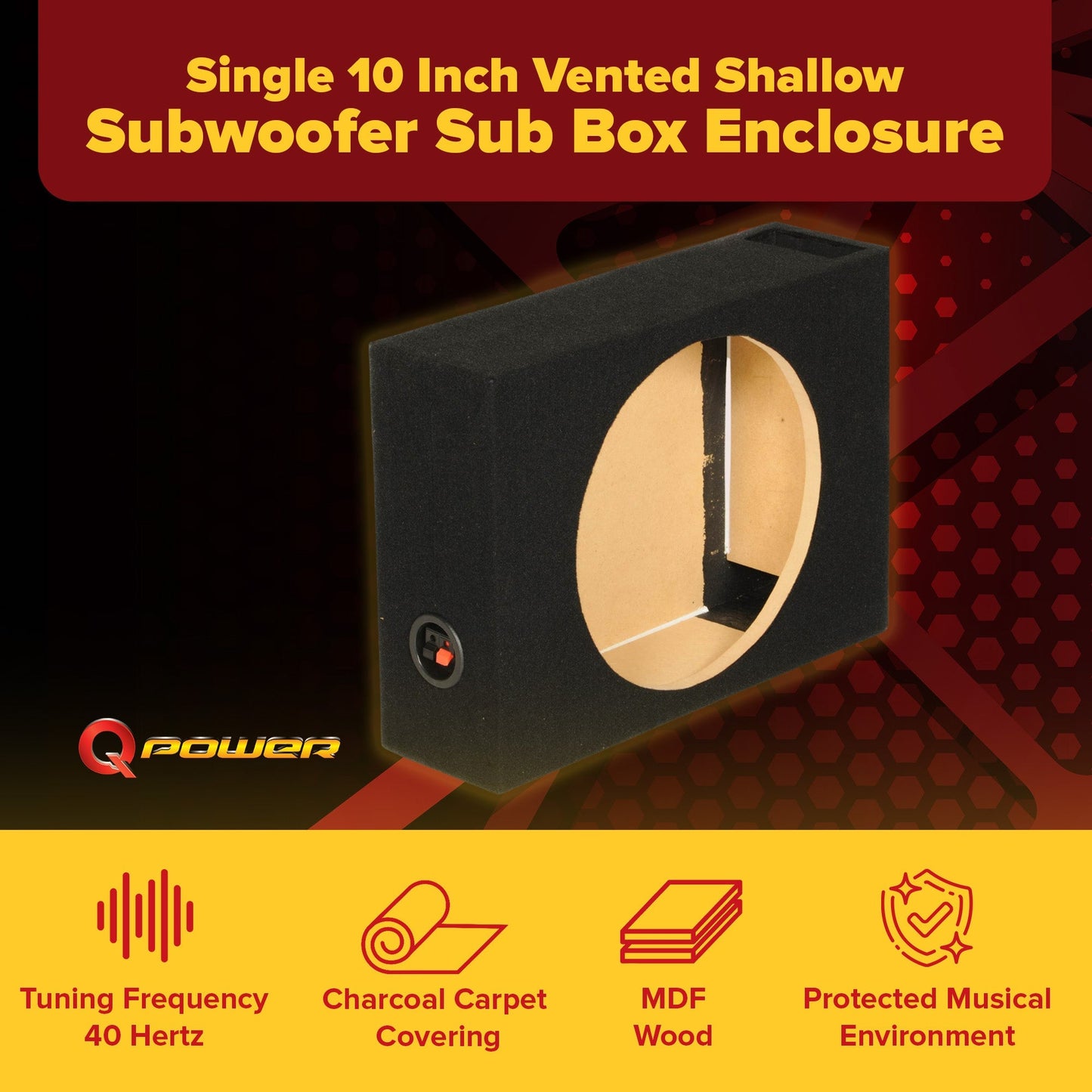 QPower Shallow Vented Subwoofer Enclosure, Single 10 Inch Car Sub Speaker Box - Find Fresh Goods
