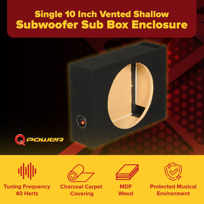 QPower Shallow Vented Subwoofer Enclosure, Single 10 Inch Car Sub Speaker Box - Find Fresh Goods