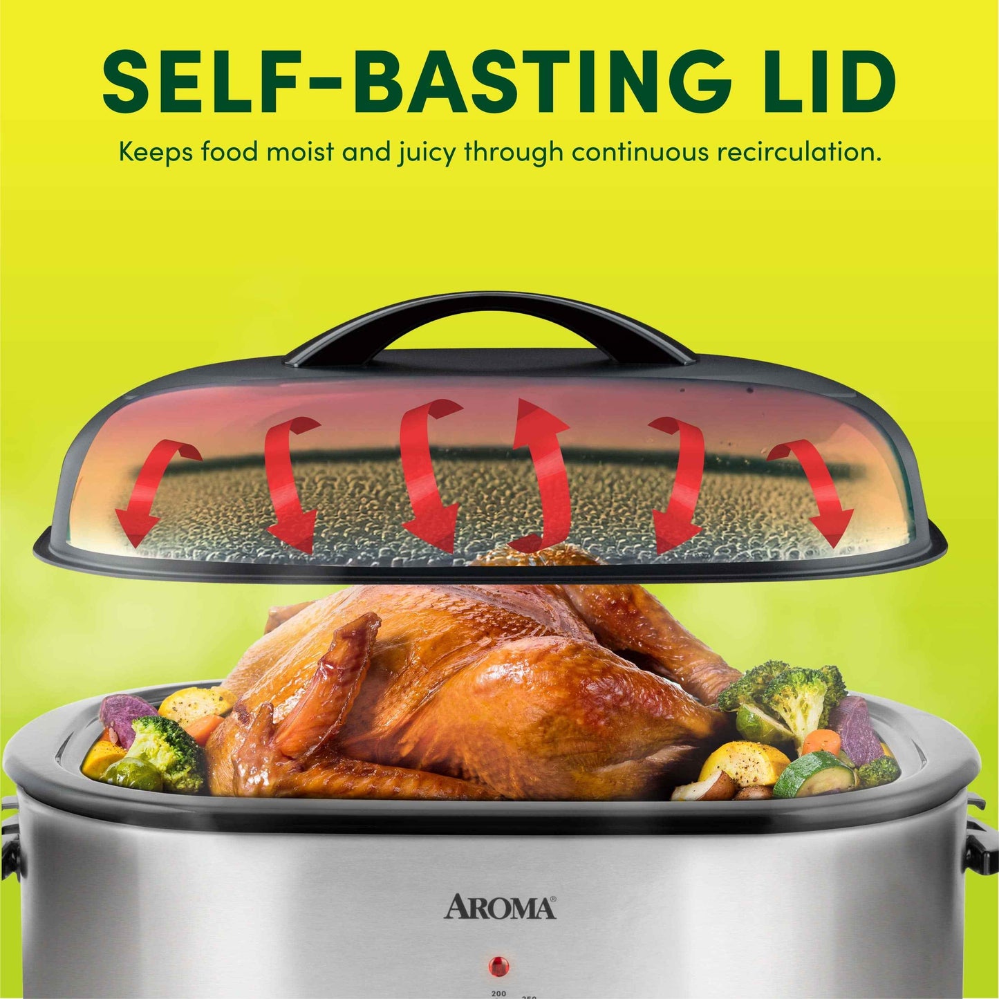 Aroma® 22Qt. Electric Roaster Oven with High Dome Lid, 8X Bonded Granite Enamel, New-Silver