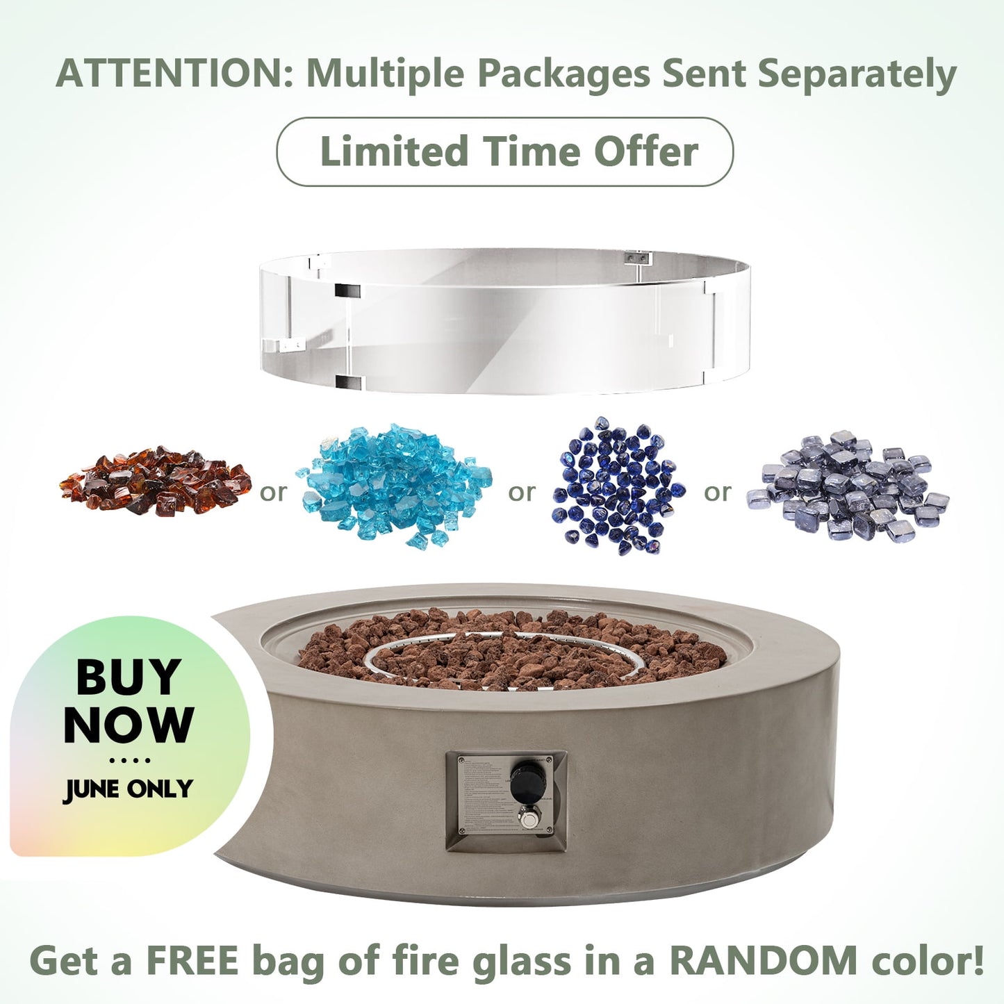 COSIEST Outdoor 40.5 inch Round Grey Propane Fire Pit Coffee Table w Wind Guard (Tank Outside)