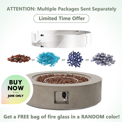 COSIEST Outdoor 40.5 inch Round Grey Propane Fire Pit Coffee Table w Wind Guard (Tank Outside)