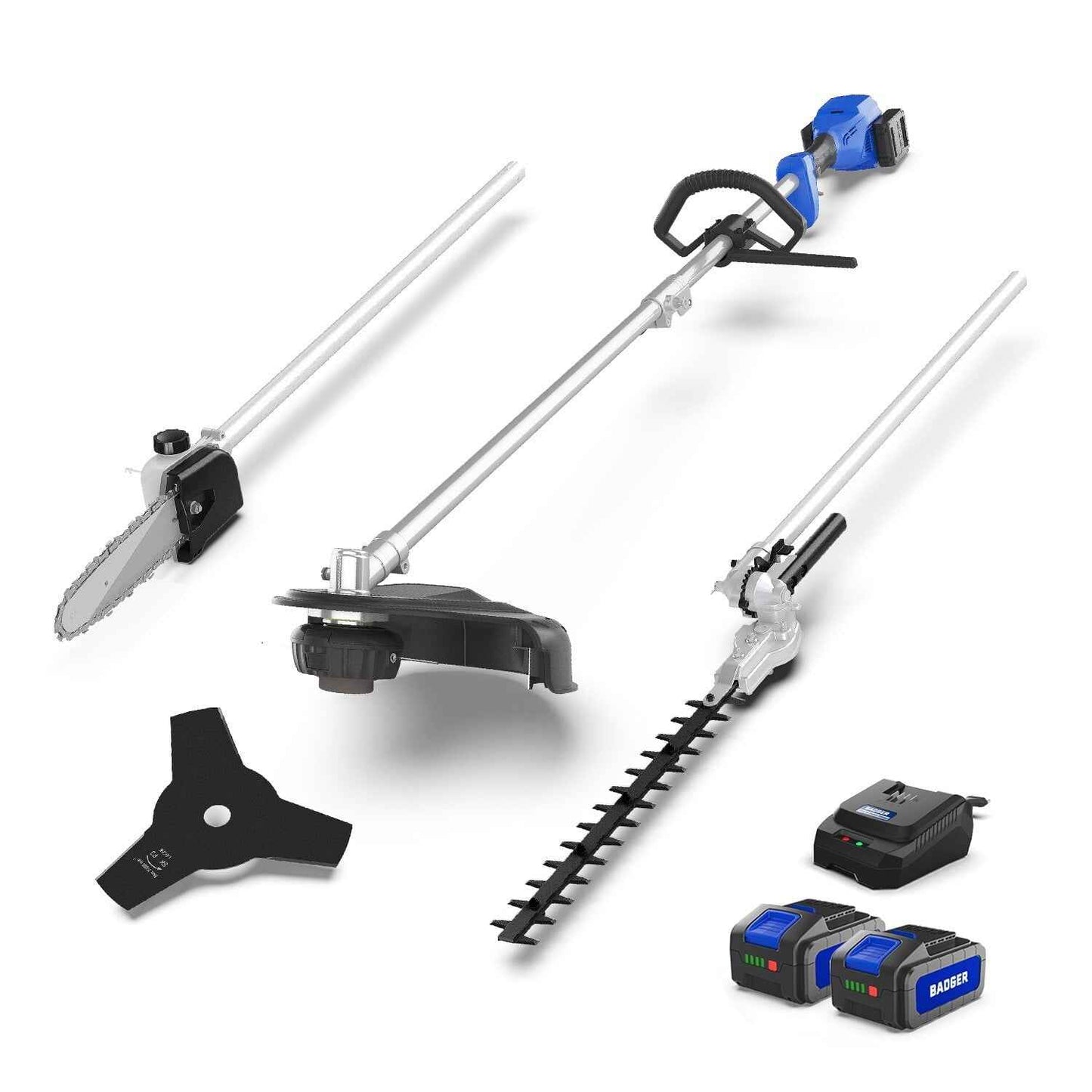 WILD BADGER 40V 4-in-1 Multi-Tool Kit: Weed Wacker, Pole Saw, Hedge Trimmer, Brush Cutter 2*20V 4Ah Batteries & Charger