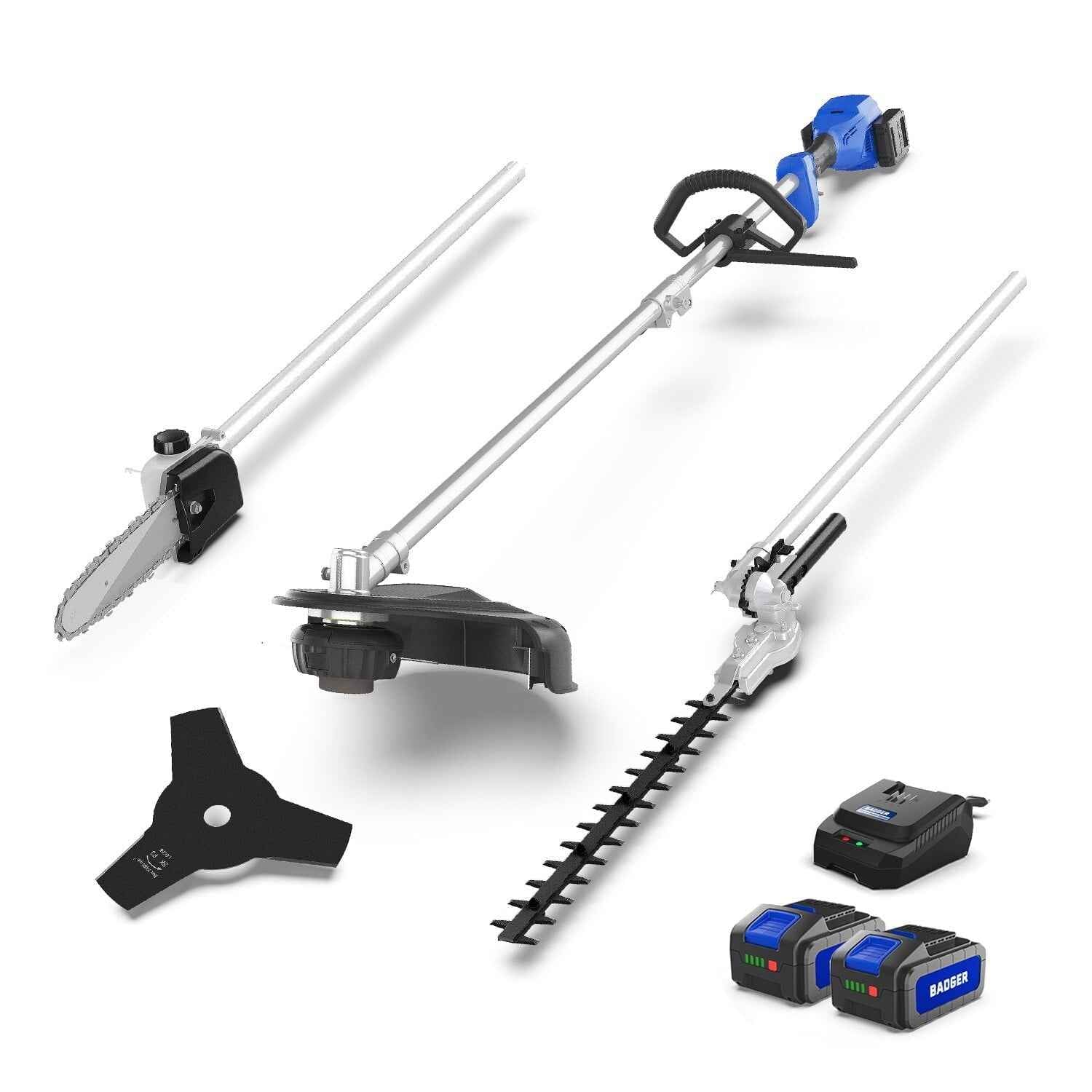 WILD BADGER 40V 4-in-1 Multi-Tool Kit: Weed Wacker, Pole Saw, Hedge Trimmer, Brush Cutter 2*20V 4Ah Batteries & Charger