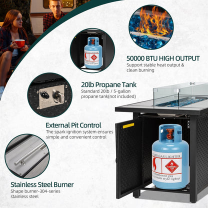 Walsunny 45" Propane Fire Pit Table 50,000 BTU Steel Gas Fire Pit with Removable Lid & Waterproof Cover and Tables