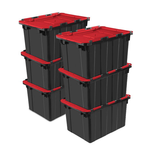 Sterilite 12 Gallon Hinged Lid Industrial Tote, Stackable Storage Bin, 6 Pack