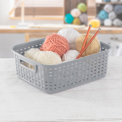 Sterilite Short Weave Wicker Pattern Storage Container Basket, Gray (18 Pack)