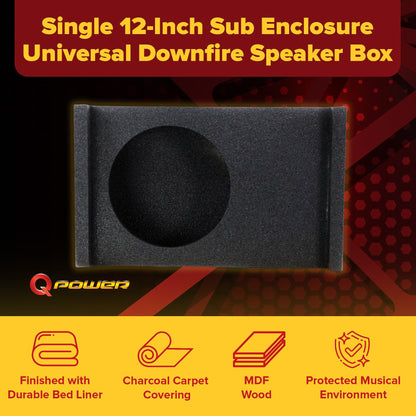 QPower Single 12 Inch Sub Enclosure, Universal Downfire/Behind Seat Speaker Box - Find Fresh Goods