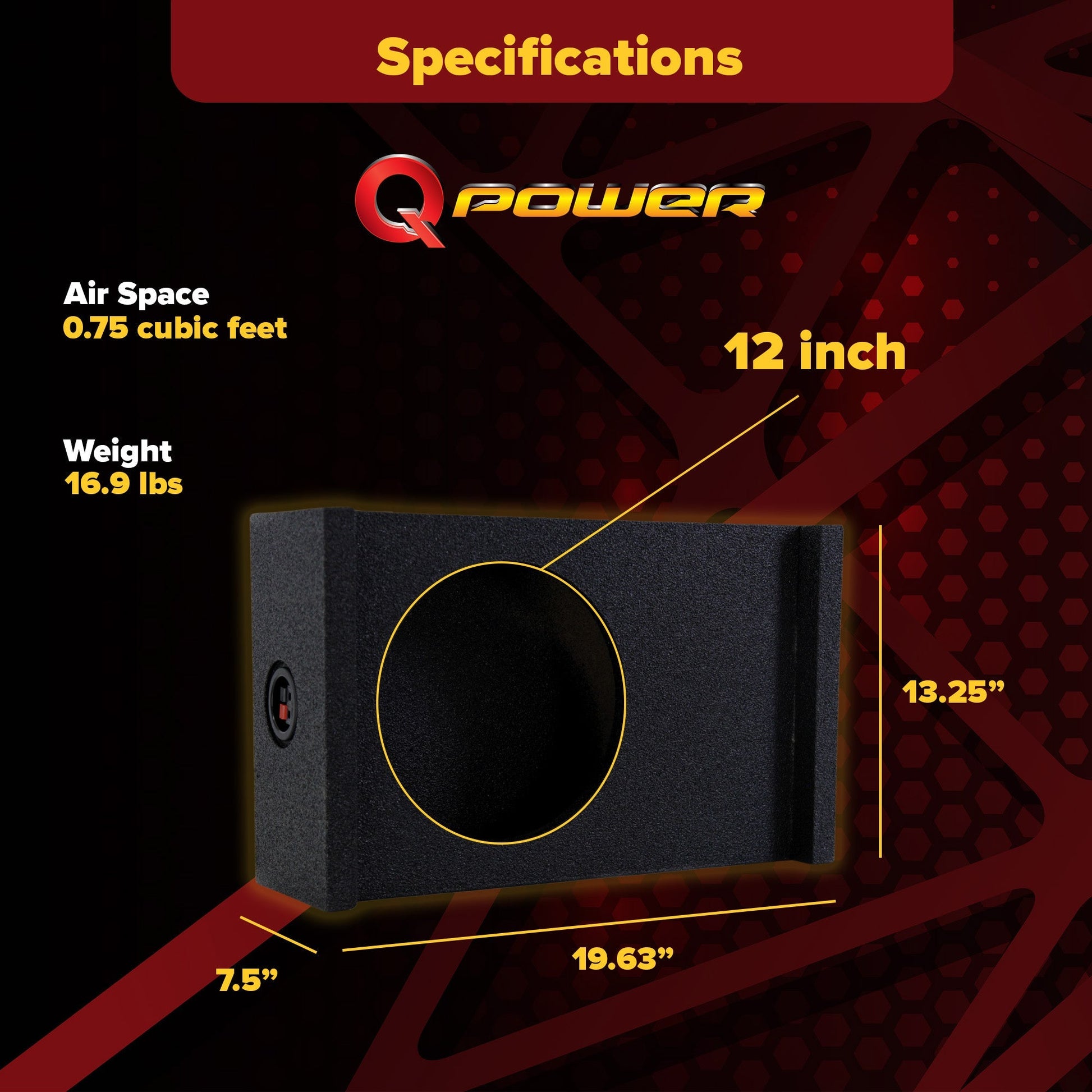 QPower Single 12 Inch Sub Enclosure, Universal Downfire/Behind Seat Speaker Box - Find Fresh Goods