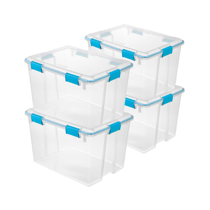 Sterilite 80 Quart Gasket Box, Stackable Storage Bin with Latching Lid, 4 Pack