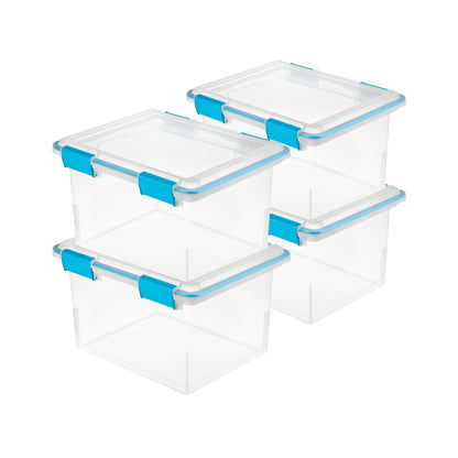 Sterilite Gasket Box, Stackable File Tote Storage Bin with Lid, 32 Quart, 4 Pack