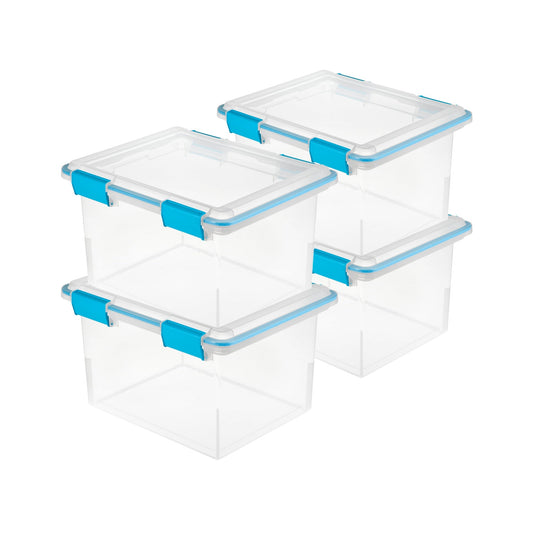 Sterilite Gasket Box, Stackable File Tote Storage Bin with Lid, 32 Quart, 4 Pack