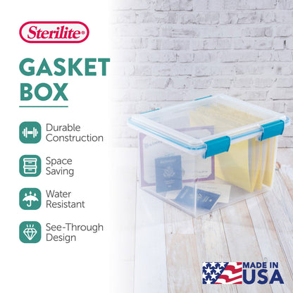 Sterilite Gasket Box, Stackable File Tote Storage Bin with Lid, 32 Quart, 4 Pack