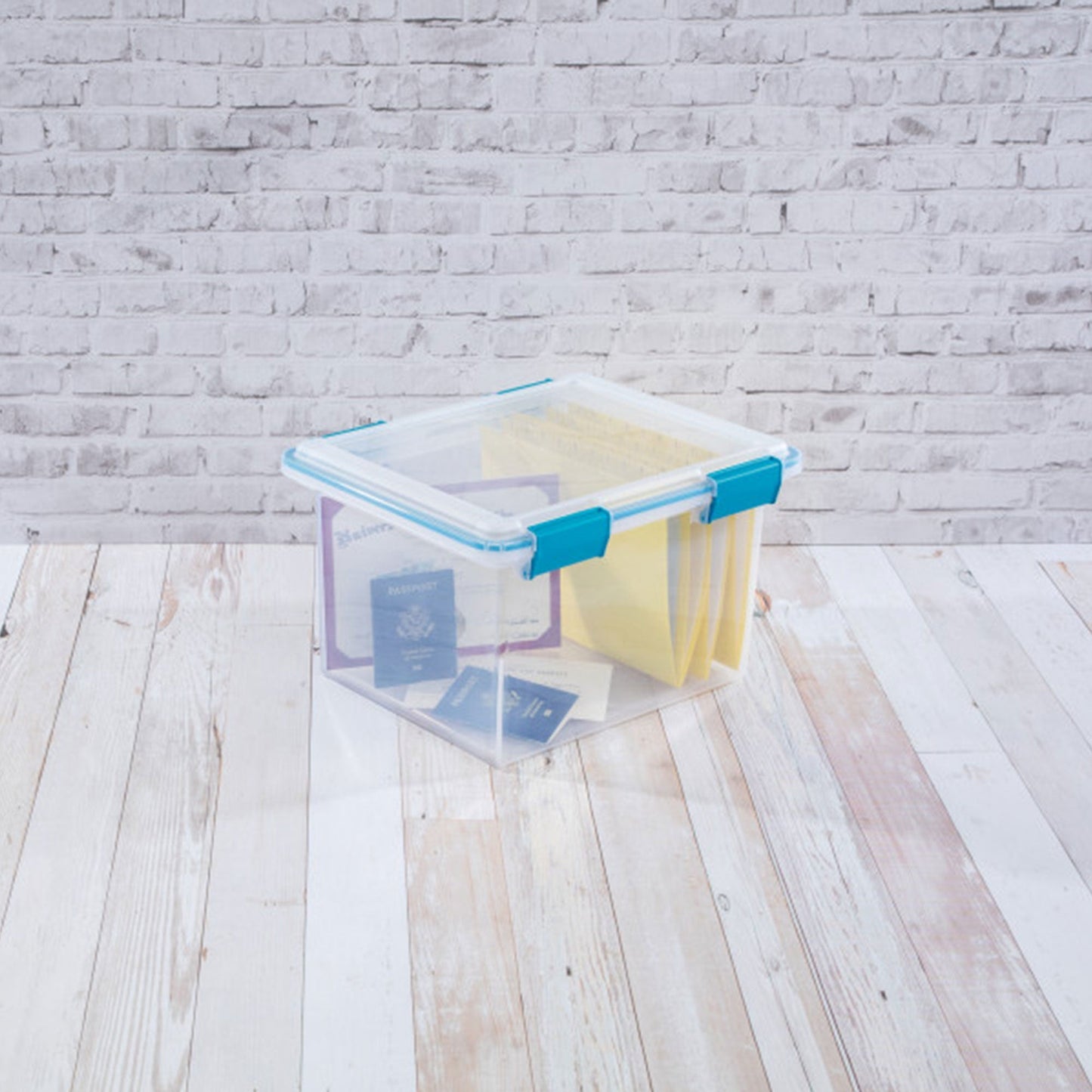 Sterilite Gasket Box, Stackable File Tote Storage Bin with Lid, 32 Quart, 4 Pack