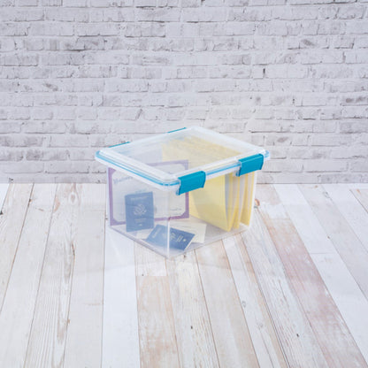 Sterilite Gasket Box, Stackable File Tote Storage Bin with Lid, 32 Quart, 4 Pack