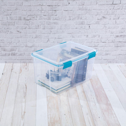 Sterilite 54 Quart Gasket Box, Stackable Storage Bin with Latching Lid, 4 Pack