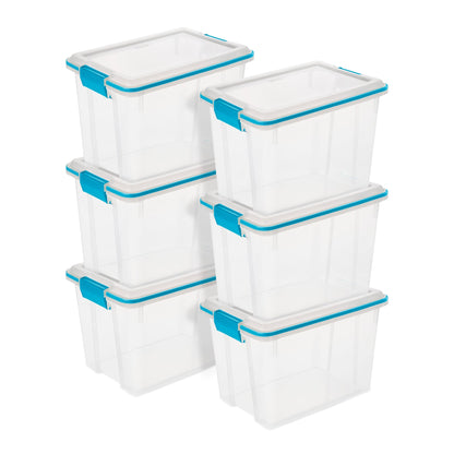 Sterilite 20 Quart Gasket Box, Stackable Storage Bin with Latching Lid, 6 Pack