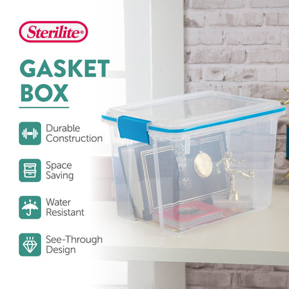 Sterilite 20 Quart Gasket Box, Stackable Storage Bin with Latching Lid, 6 Pack
