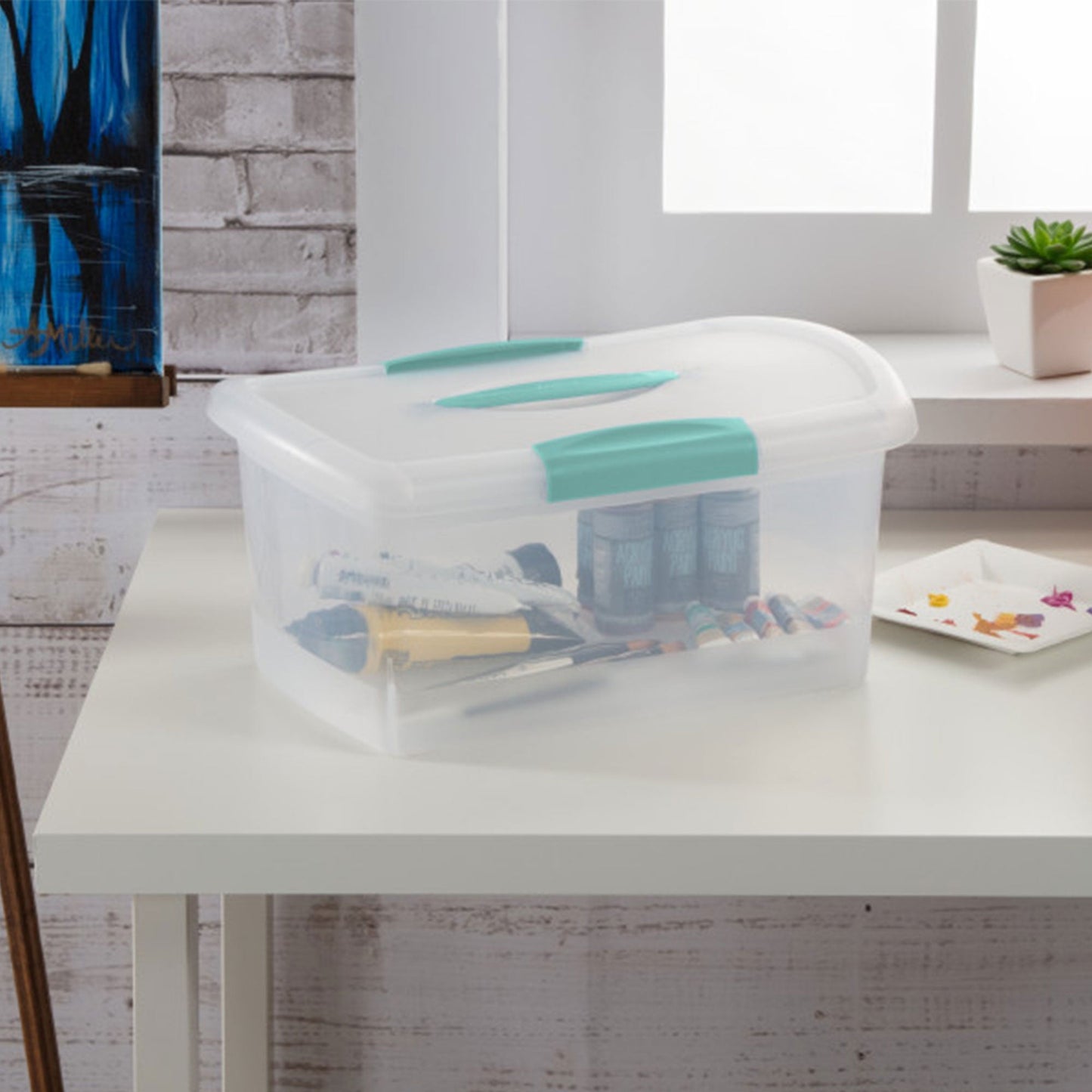 Sterilite 6 Pack Stackable Storage Bin, Latch Lid, Medium Nesting ShowOff, Clear