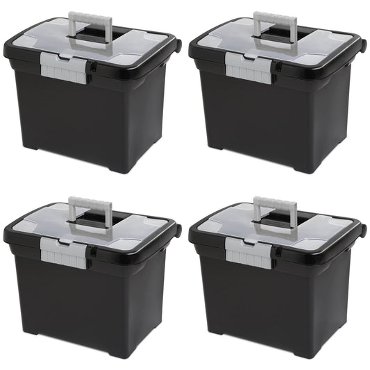 Sterilite Portable Lockable File Box w/ Extra Compartment & Handle (4 Pack)