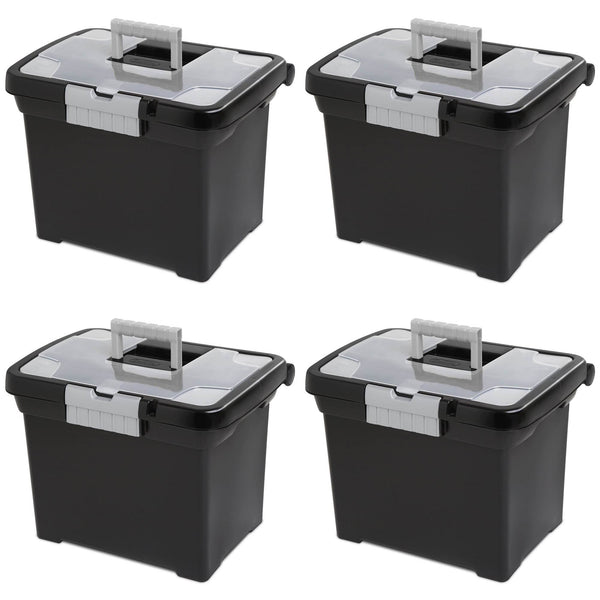 Sterilite Portable Lockable File Box w/ Extra Compartment & Handle (4 Pack)