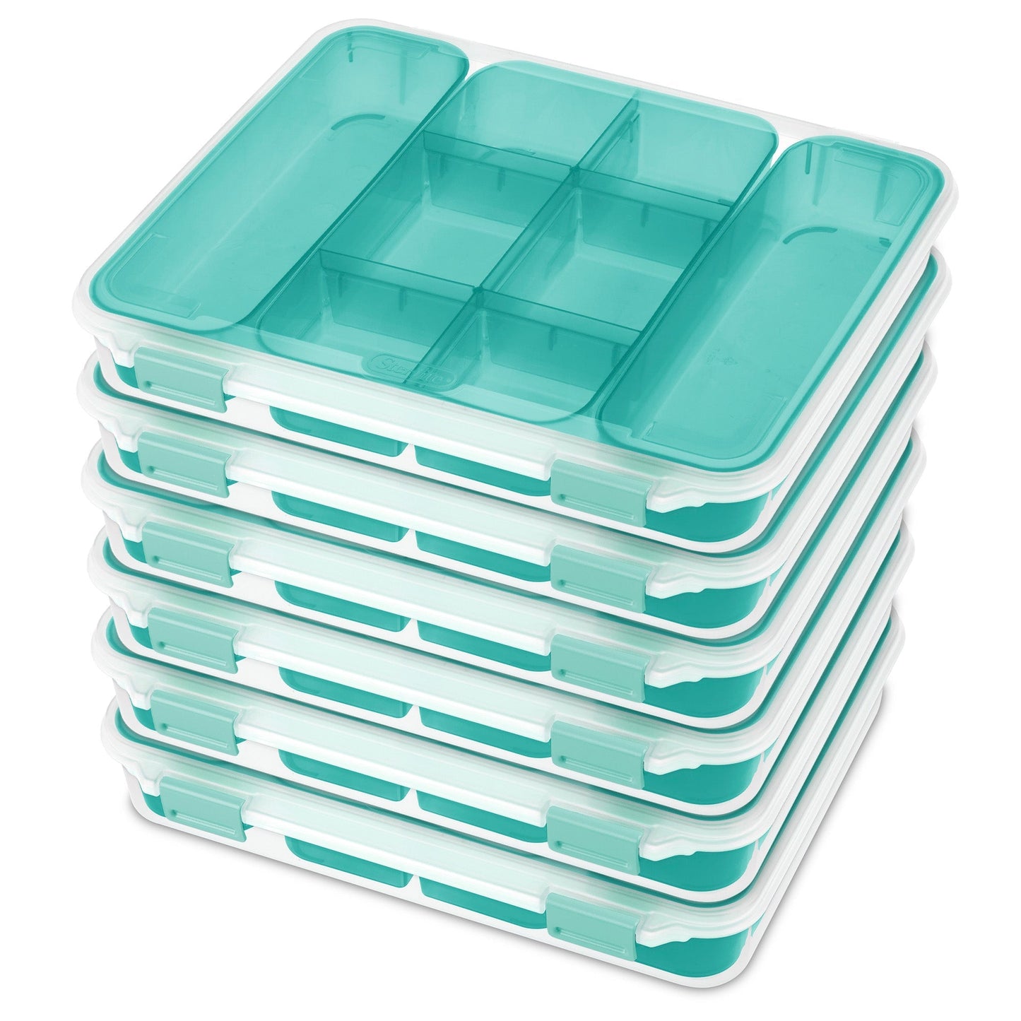 Sterilite Divided Case Stackable Plastic Small Storage Lidded Container, 6 Pack