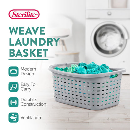 Sterilite Weave Laundry Basket, Plastic Clothes Hamper w/Handles, 6 Pack, Cement