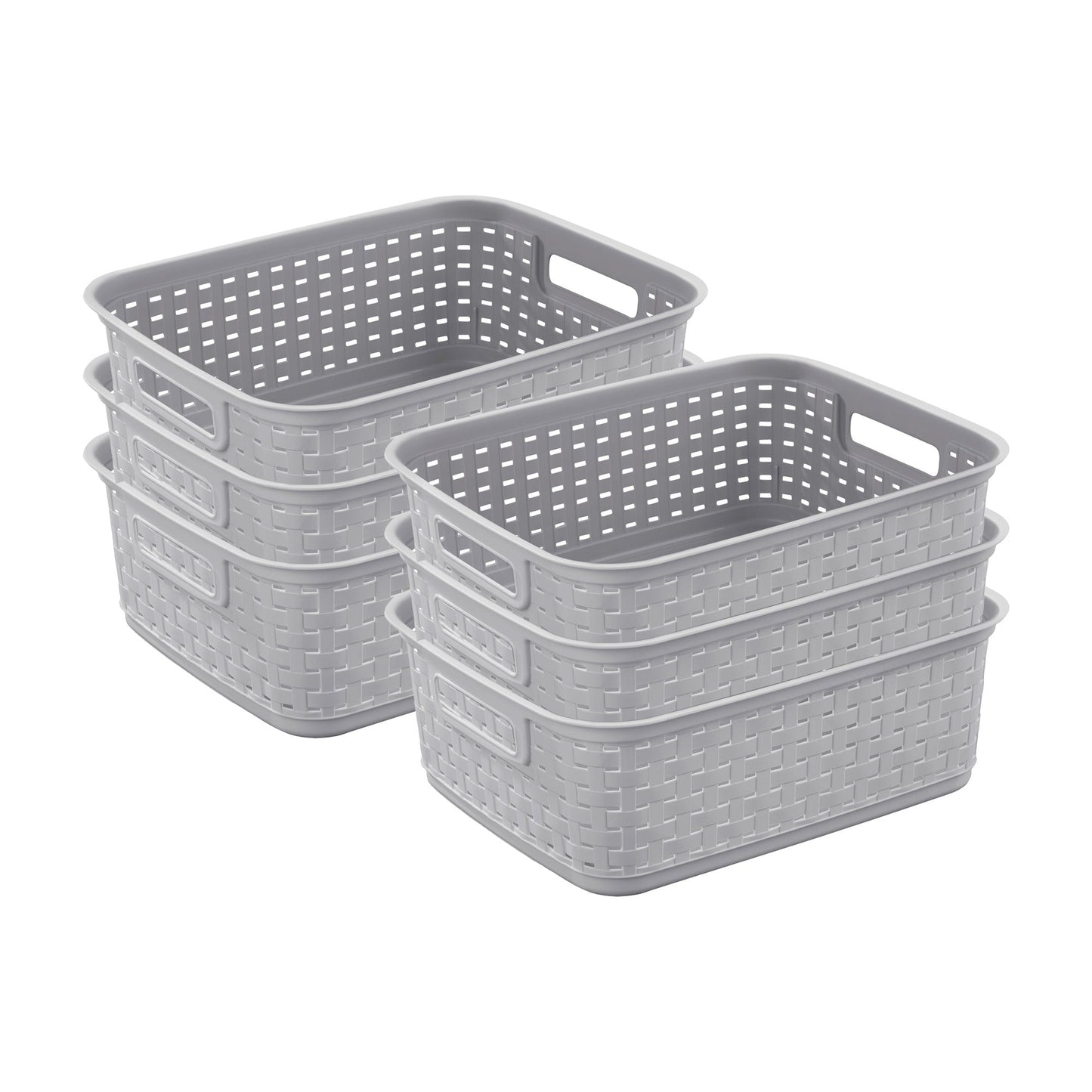 Sterilite Short Weave Wicker Pattern Storage Container Basket, Gray (6 Pack)