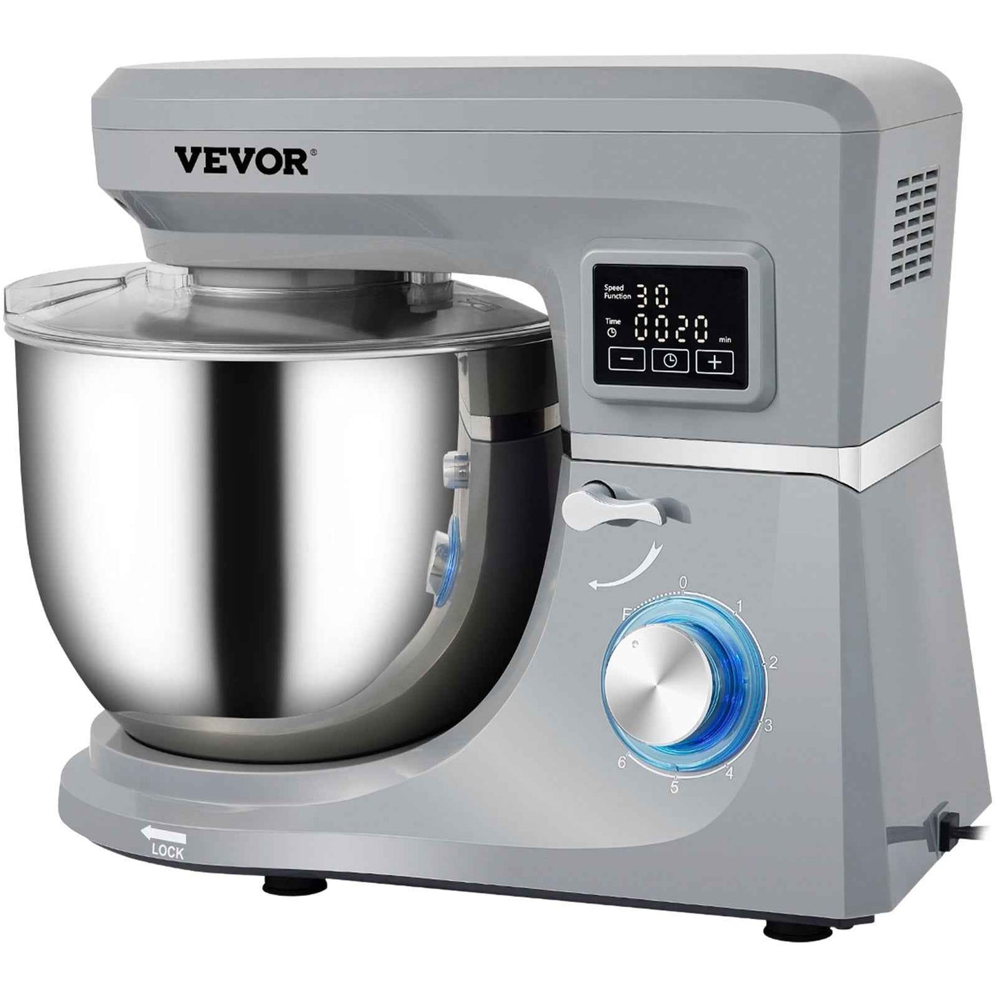 Vevor  Stand Mixer, 660W Electric Dough Mixer with 6 Speeds LCD Screen Timing - Gray