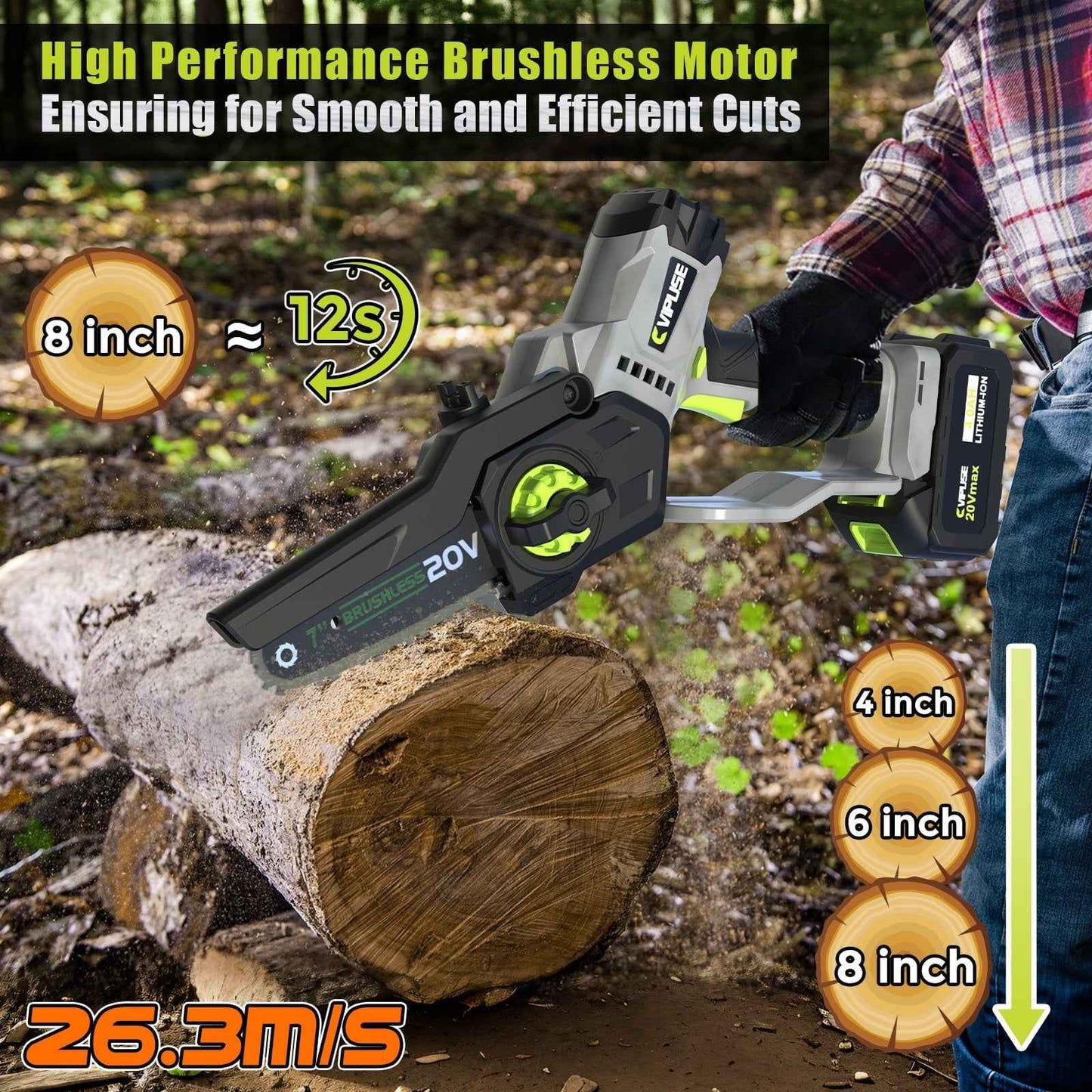 Vipuse 2-in-1 Brushless Cordless 16 FT Max Extension Pole Saws with Two 4.0Ah Rechargeable Batteries and 2.0Ah Fast Charger, 5.5lb Lightweight Auto Oiling 7 inch mini chainsaws for Tree Trimming