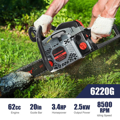Garwinner Gas Chainsaw 20'' 2-Stroke 62CC Cordless Chainsaw 6220G for Farm, Garden, Ranch, Cutting Wood/Firewood