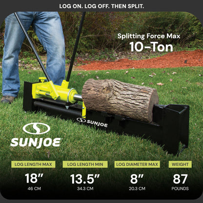 Sun Joe Hydraulic Steel Beam Log Splitter, 10 Ton Capacity Firewood Tool, LJ10M