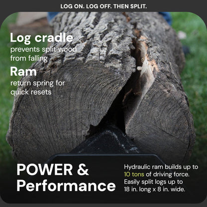 Sun Joe Hydraulic Steel Beam Log Splitter, 10 Ton Capacity Firewood Tool, LJ10M