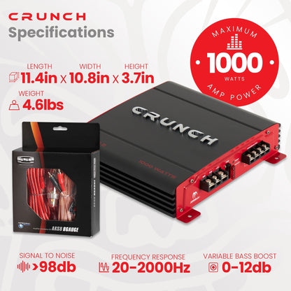 Crunch PX-1000.2 1000W Car Stereo Amp & Soundstorm AKS8 8 Gauge Amp Wiring Kit - Find Fresh Goods