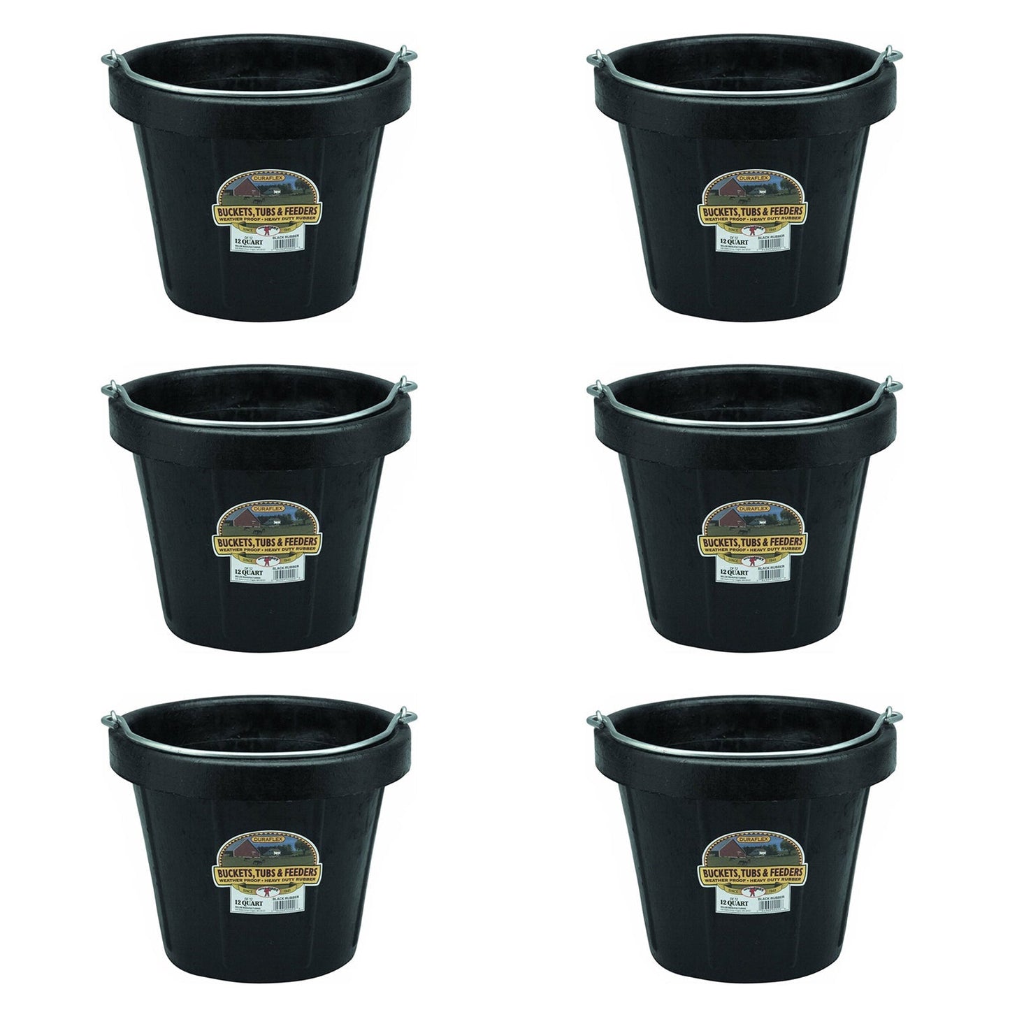 Little Giant 12 qt Flexible All-Purpose Rubber Bucket w/ Steel Handle (6 Pack)