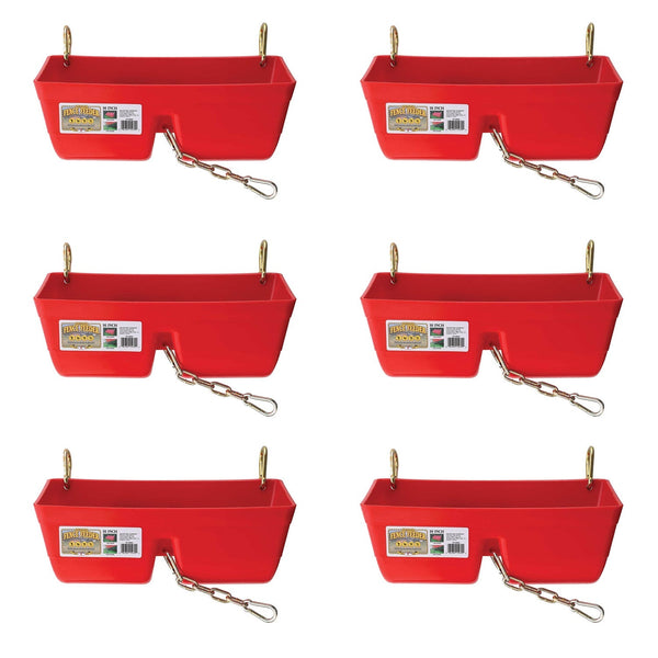 Little Giant 9 Quart Heavy Duty Feed Trough Bucket Fence Feeder, Red (6 Pack)