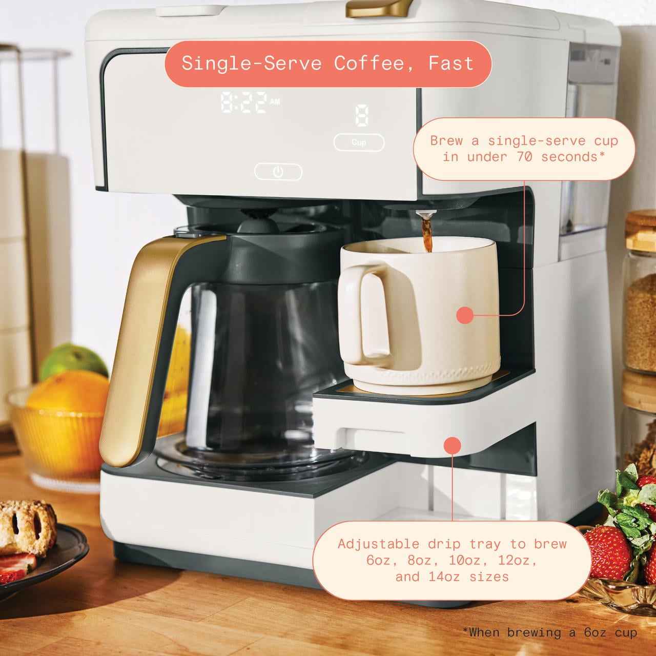 Beautiful Multi-Brew 12-Cup Programmable Drip & Single-Serve Coffee Maker, White Icing by Drew Barrymore