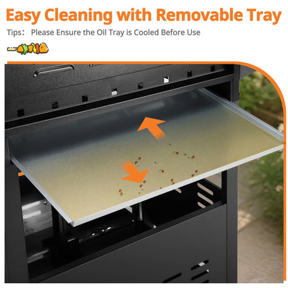 Enyopro 3-Burner Propane Gas Grill, 30000 BTU BBQ Grill with Foldable Side Table, Stainless Steel Warming Rack, Hooks, and Built-In Bottle Opener for Outdoor Barbecue