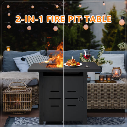 Walsunny 28 Inch Propane Gas Fire Pit Table 40000 BTU with Lid Square Firepit Table Lava Rock Fire Table with Waterproof Cover