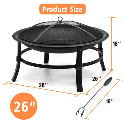 Singlyfire 26 inch Fire Pit for Outside Portable Fire Pit Wood Burning Small Fire Bowl for Camping Picnic Bonfire Patio Outside Backyard Garden Firepit with Log Grate, Poker