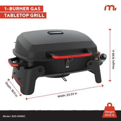 Megamaster 1-Burner Portable Gas Grill with Locking Lid, 11,000 BTU Stainless Steel Burner, Foldable Legs, Small Propane Grill for Outdoor Cooking, Camping, BBQs, Patios, and Gardens - 820-0065C