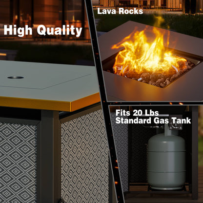 Walsunny 28" Propane Fire Pit Table Outdoor Gas Fire Pit with Lava Rocks 50,000 BTU Square Fire Table with Lid,Waterproof Cover